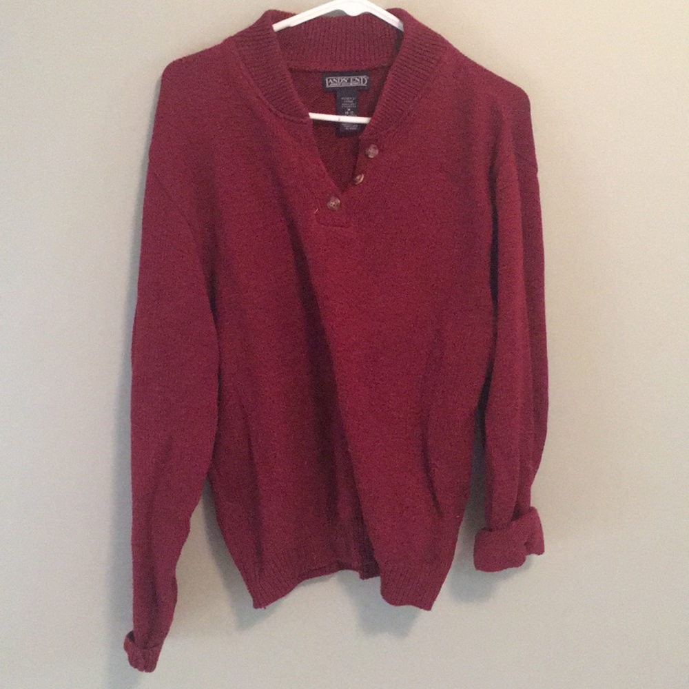 Maroon button lands end sweater.